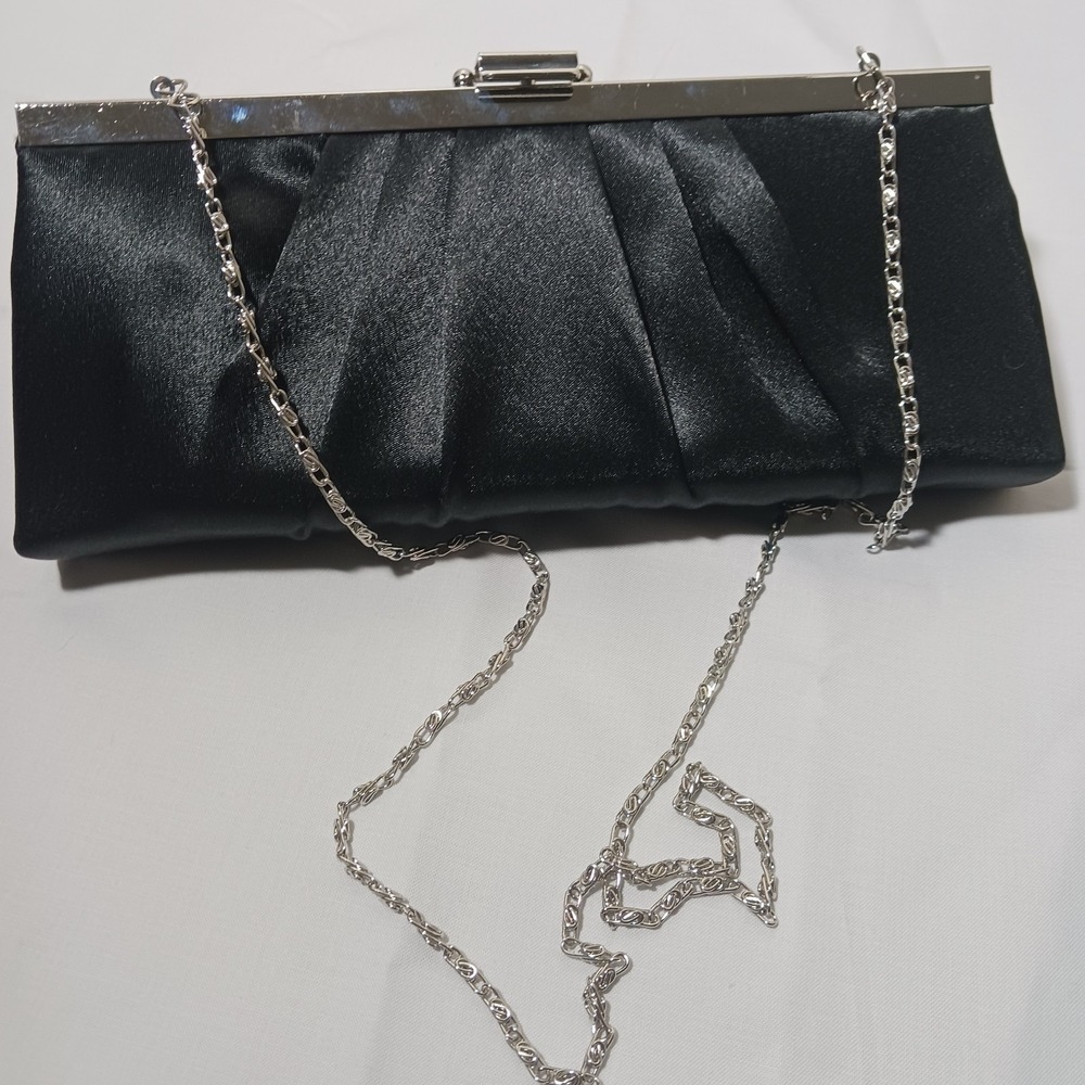 Gunne Sax by Jessica McClintock Black Satin Dress Clutch/Shoulder Bag 10" x 4"